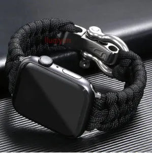 Nylon woven steel buckle strap for Apple Watch, black with connector, fits 38/40mm
