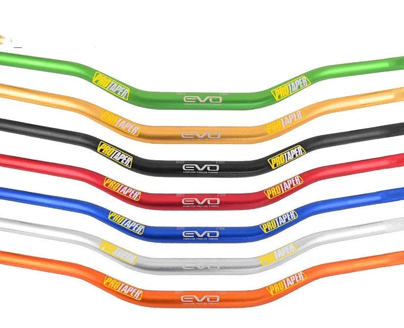 Orange aluminium alloy scrambling motorcycle handlebar with 28mm clamp, shown from the side.