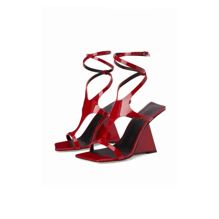 Women's black square toe high heel sandals with adjustable button strap and 9.5cm block heel