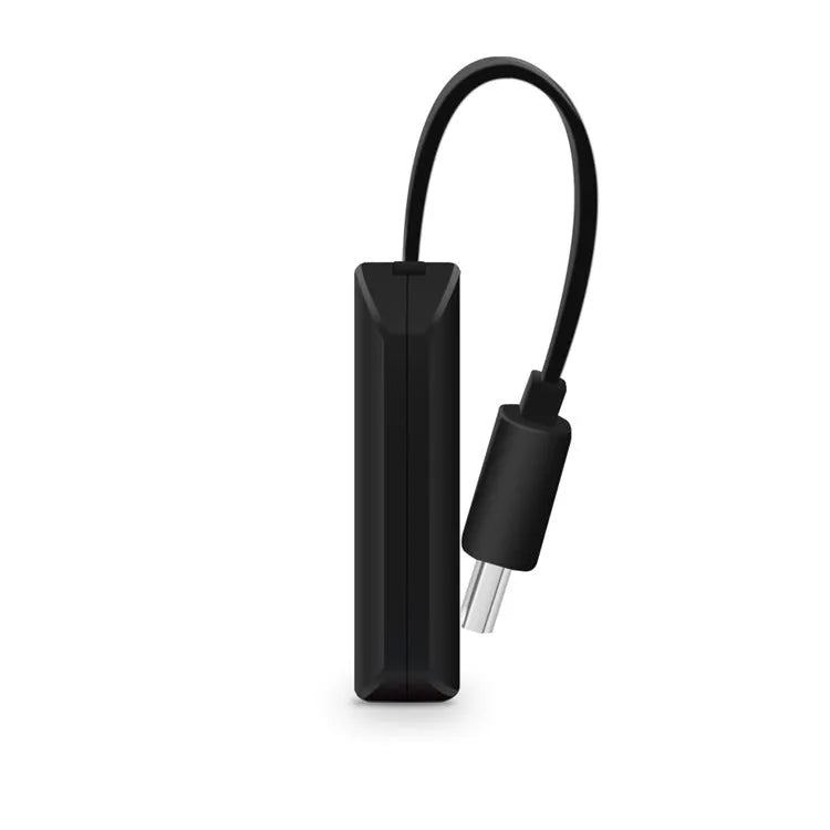 Black USB dongle for screen mirroring phones to HD TVs with HDMI, showing 52mm x 26mm dimensions.