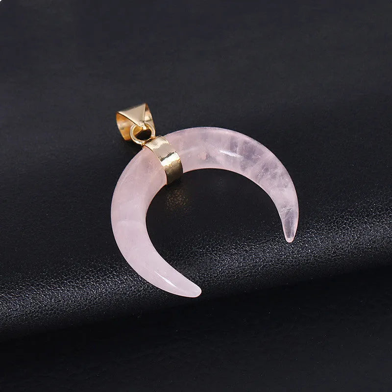 Natural stone moon pendant necklace on a copper chain, adjustable from 21cm to 50cm length.