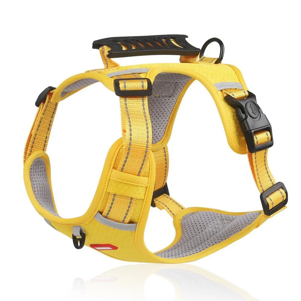 Nylon Oxford cloth no-pull dog harness with reflective strip and adjustable buckles in orange