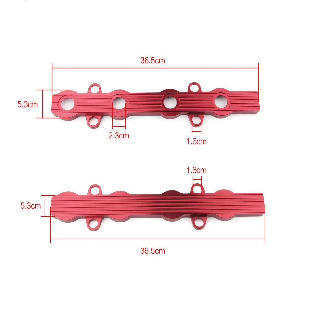 Aluminium alloy engine hood in blue, red, or silver, showing versions with and without mounting holes.