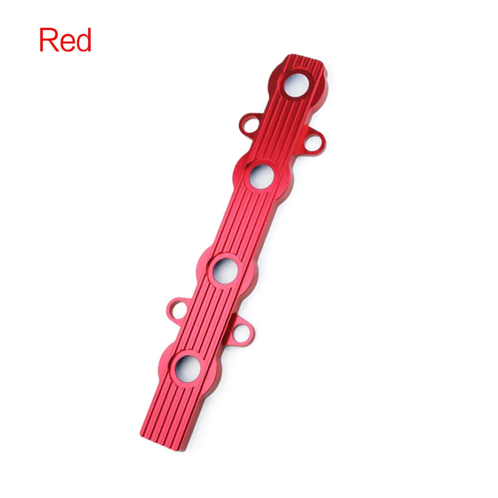 Aluminium alloy engine hood in blue, red, or silver, showing versions with and without mounting holes.