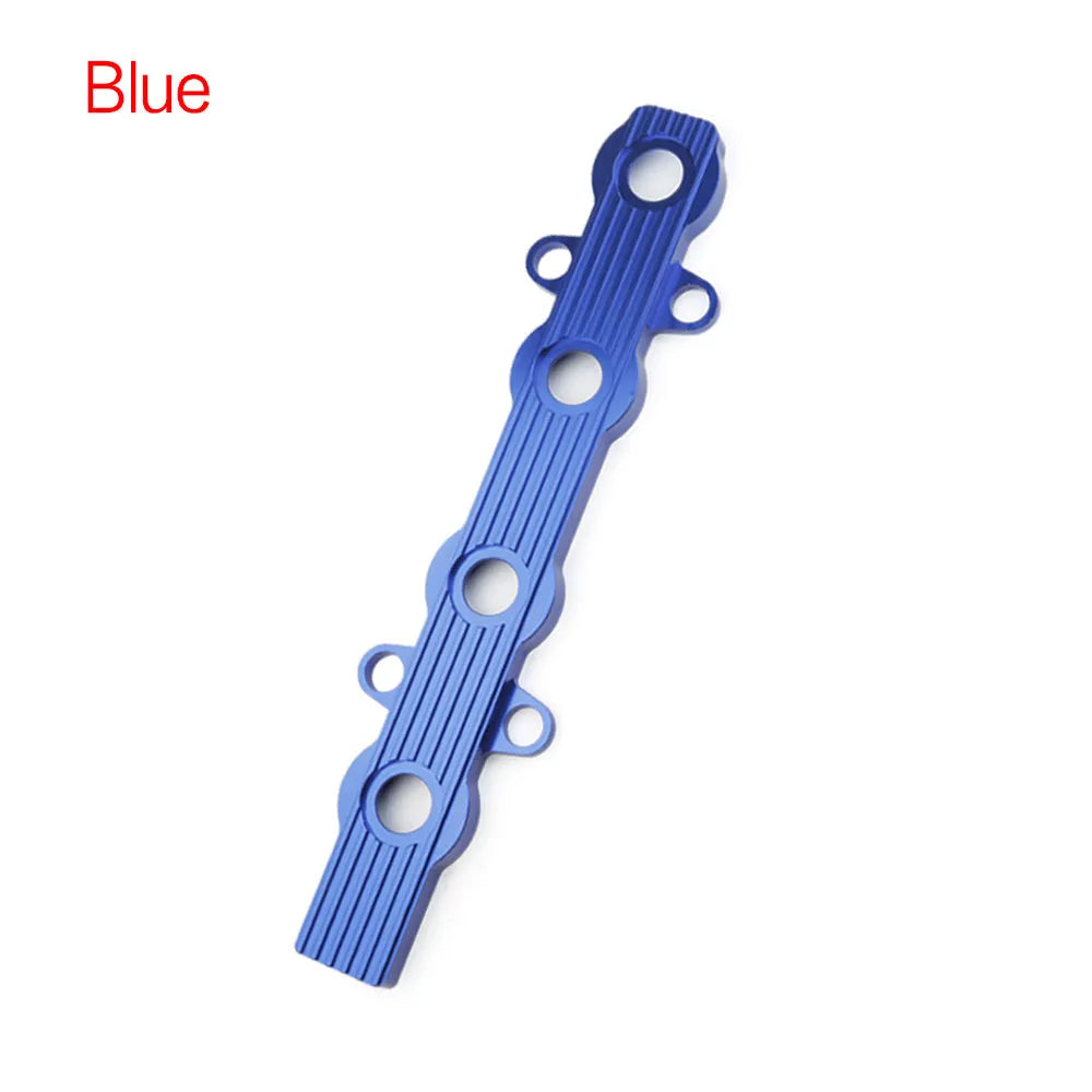 Aluminium alloy engine hood in blue, red, or silver, showing versions with and without mounting holes.