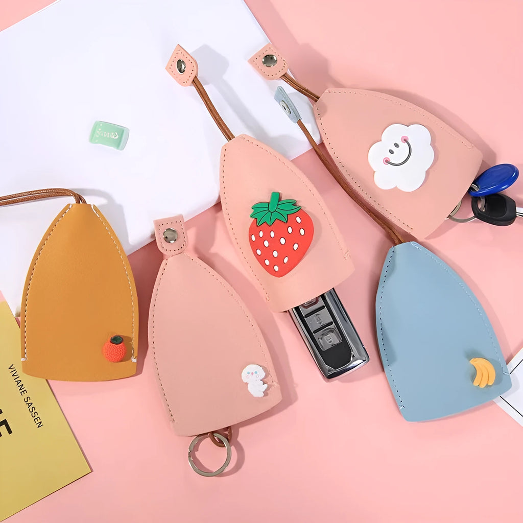 Cartoon style pull-out key case for car keys in PU leather with various colour options