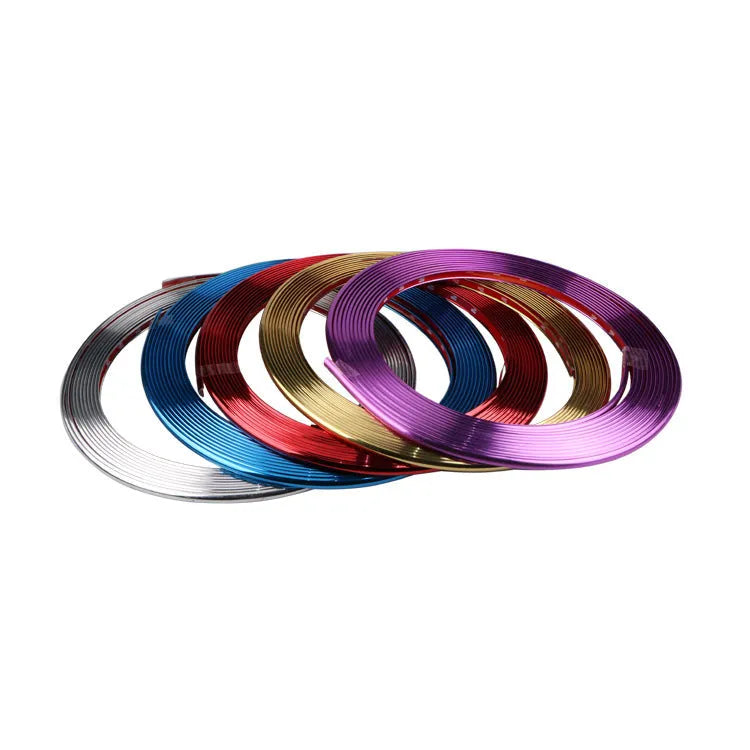 8-metre roll of purple electroplated PVC wheel hub trim with adhesive backing