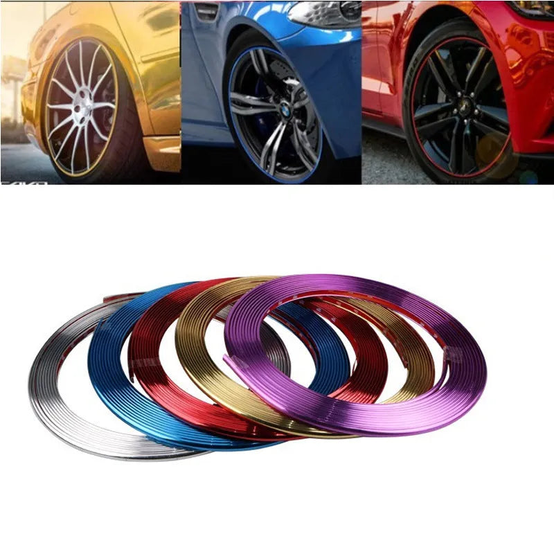 8-metre roll of purple electroplated PVC wheel hub trim with adhesive backing