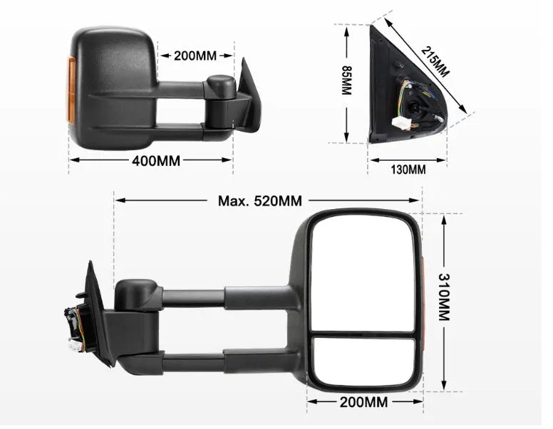 Black electric exterior rear vision mirror with indicator light for D23 Nissan NP300