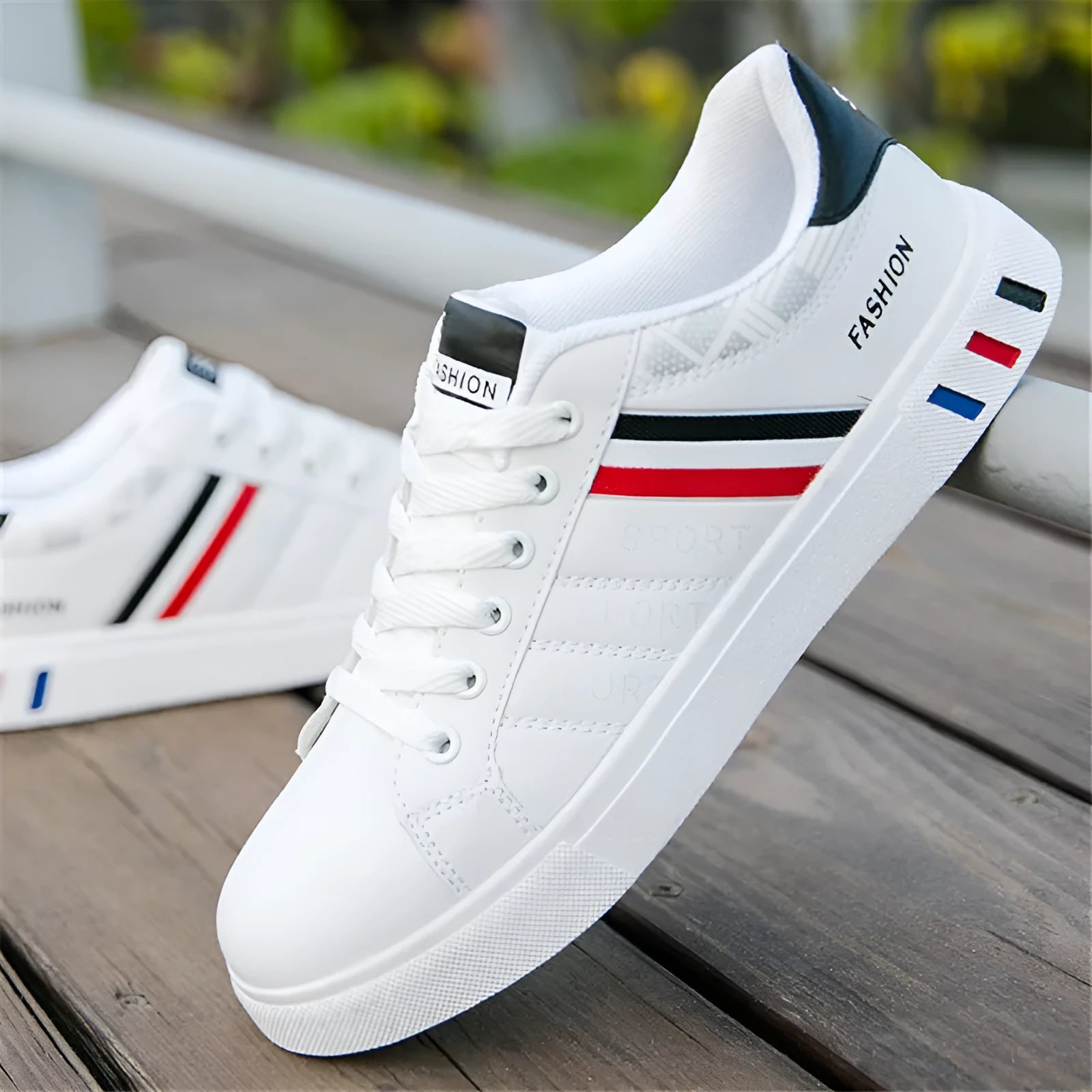 Men's sports shoes in black, grey, and white colours showing size range 39 to 44.