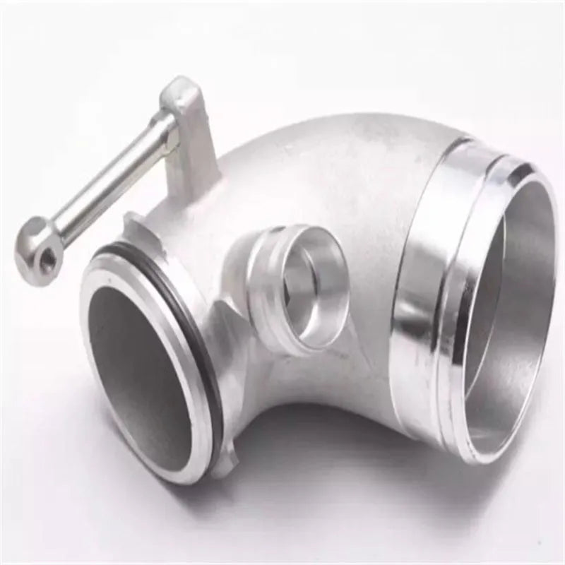 Modified plus-sized 90 degree automotive turbine pipe in aluminium alloy for lateral engine positioning