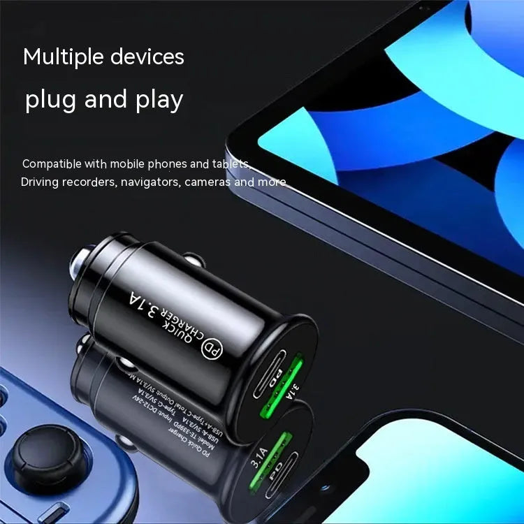 Dual port car charger converter with USB outputs for vehicle cigarette lighter socket in black or white bare metal finish