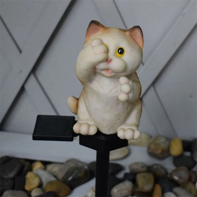 Brown cat-shaped solar lawn light for garden decoration and pathway illumination