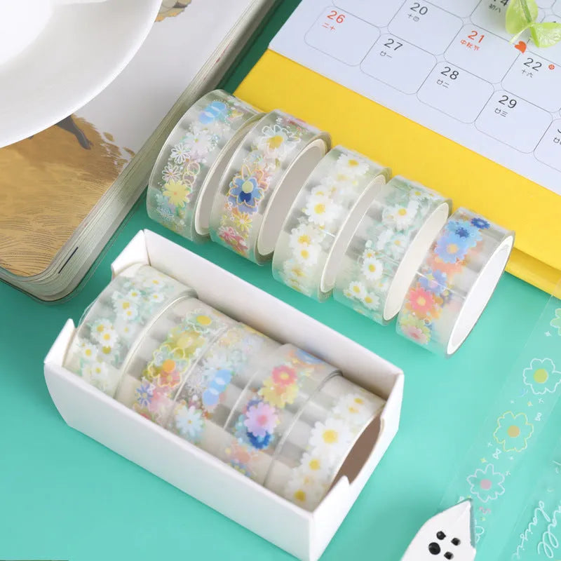Five rolls of transparent decorative adhesive tape in Midsummer Daisy colour for diary decoration
