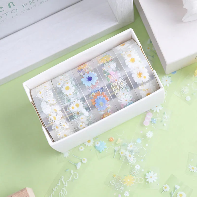 Five rolls of transparent decorative adhesive tape in Midsummer Daisy colour for diary decoration