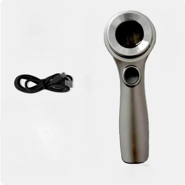 A black or silver appraisal magnifying glass with an optical glass lens and a USB-C charging cable.