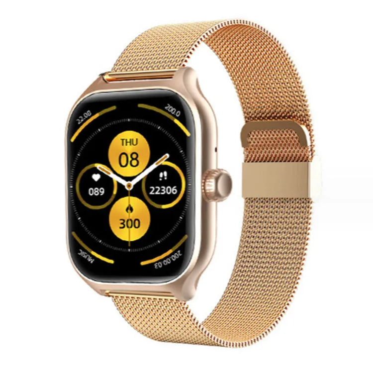 Black Bluetooth smart watch with full touch screen and silicone strap on a wrist
