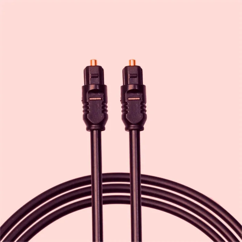 Black Toslink optical audio cable with square connectors, 2 metres long