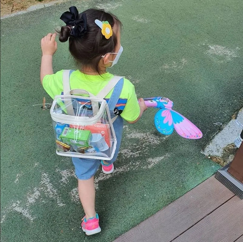 Children's PVC transparent bag 22.5x22x8.5cm beige colour with zip closure for snacks and toys outdoor use