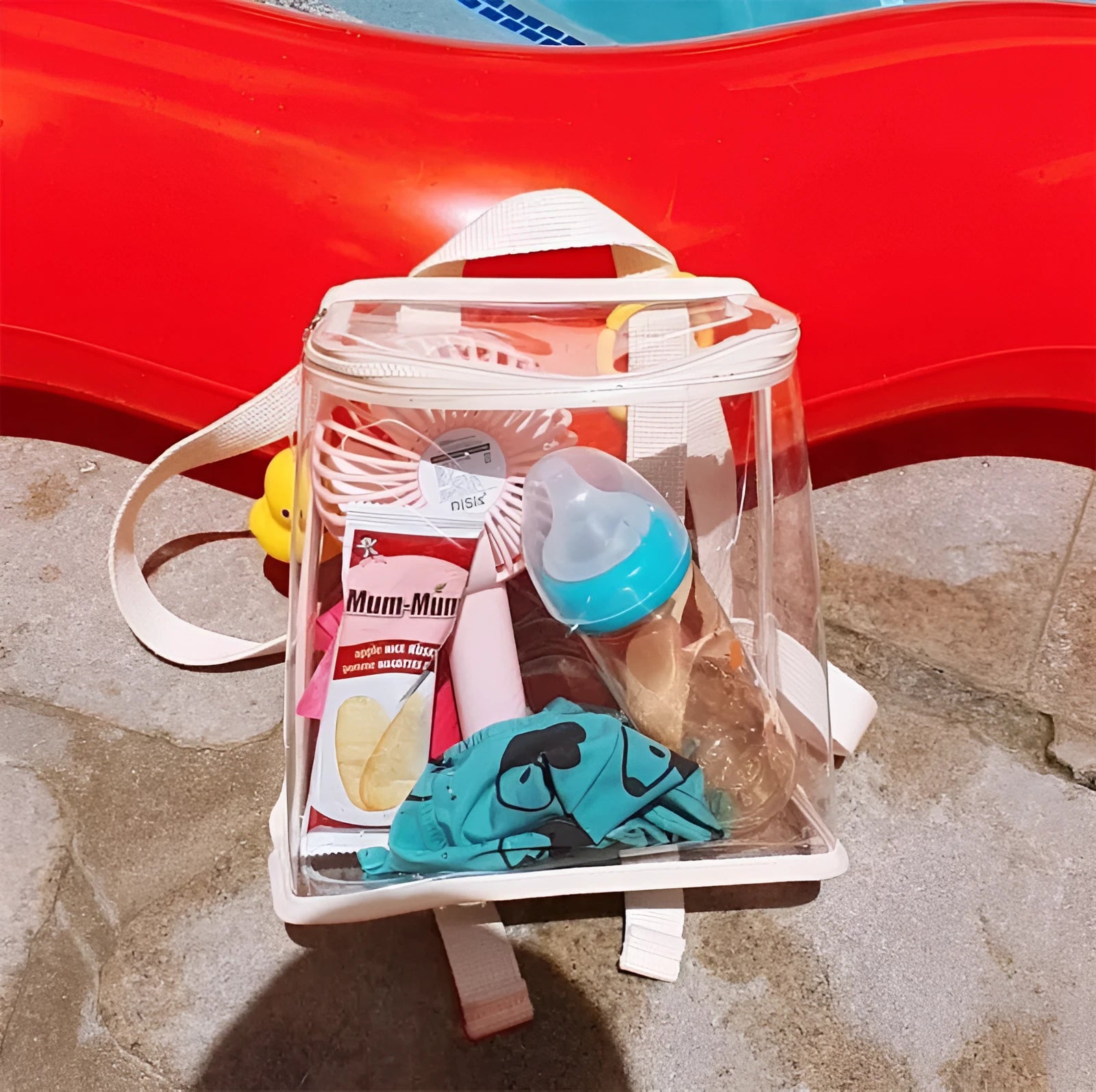 Children's PVC transparent bag 22.5x22x8.5cm beige colour with zip closure for snacks and toys outdoor use