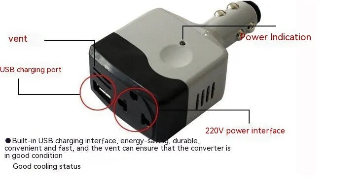 Car charger transformer converting cigarette lighter to USB output for mobile phone charging