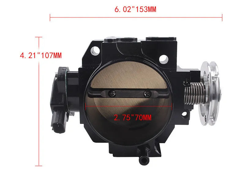 Aluminium throttle gate valve body for Honda K20A, 70mm diameter, in black or silver finish
