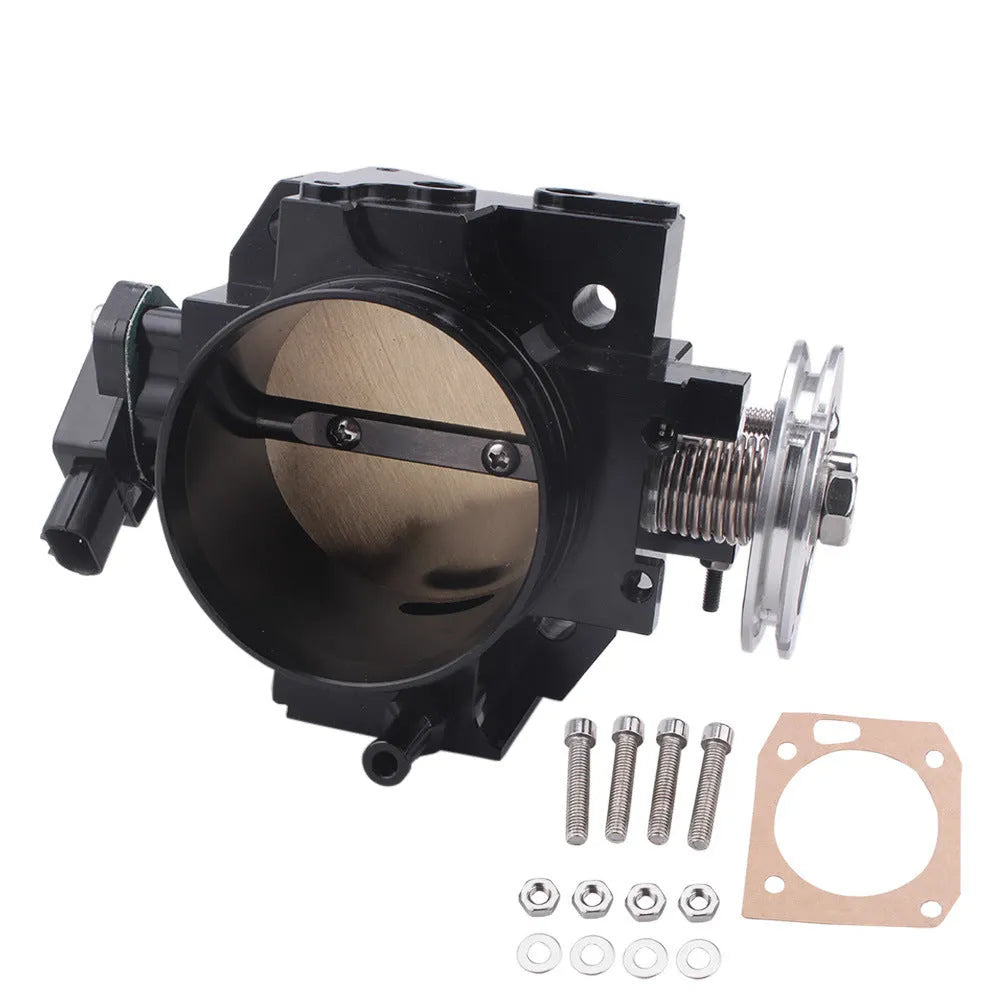 Aluminium throttle gate valve body for Honda K20A, 70mm diameter, in black or silver finish