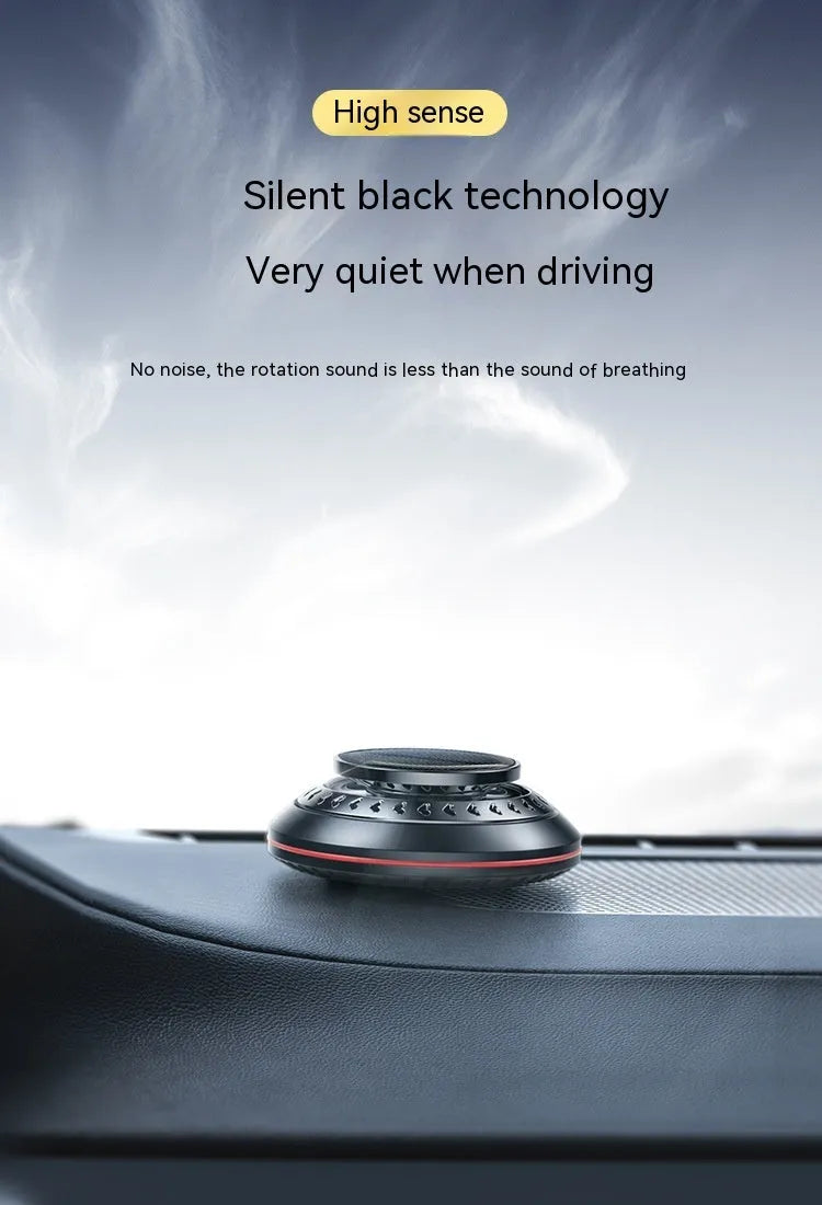 Solar-powered aluminium alloy car air freshener in black, red, or silver for odour removal.