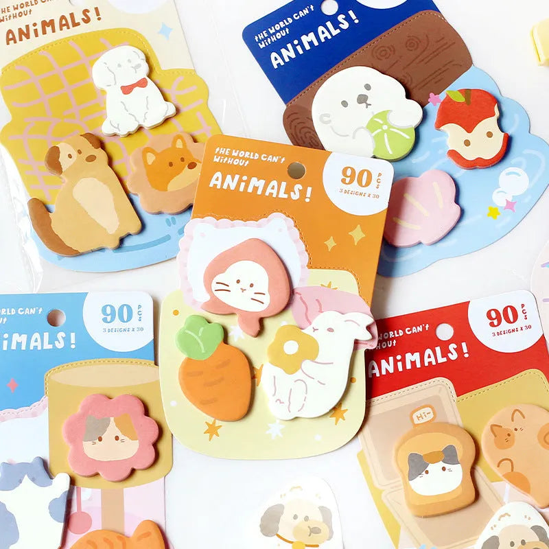 Small animal shaped sticky note set with 90 pages and six cute cover designs
