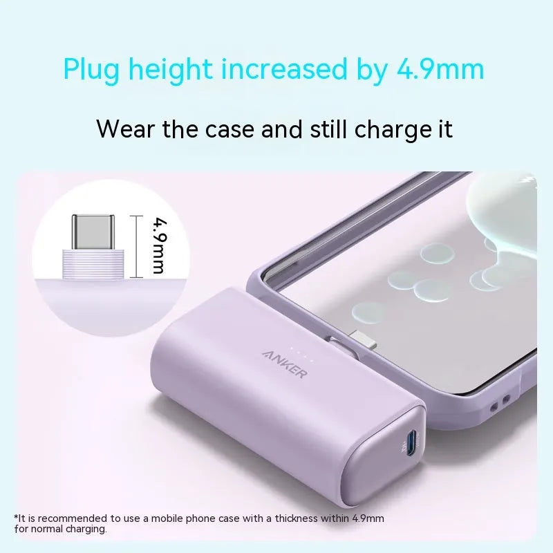 Capsule-shaped 5000mAh power bank in various colours showing Type-C port and foldable C head