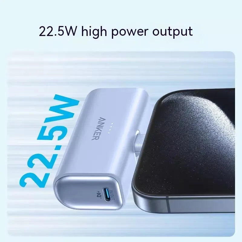 Capsule-shaped 5000mAh power bank in various colours showing Type-C port and foldable C head