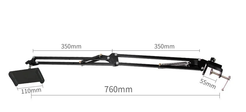 Black and white adjustable phone tablet stand showing 10cm size for hands-free device support