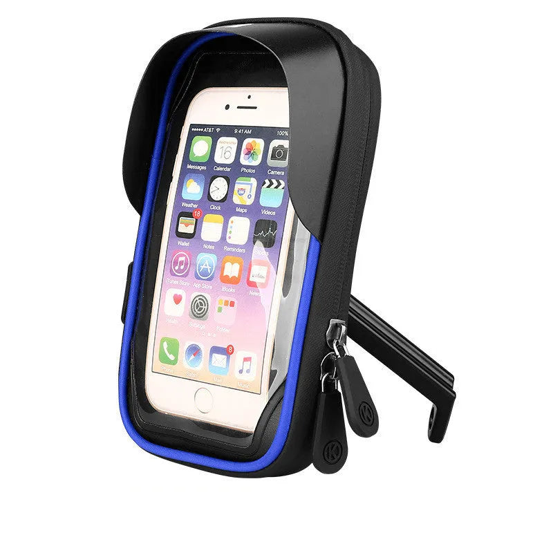 TPU mobile phone stand mounted on bicycle handlebar showing smartphone in use