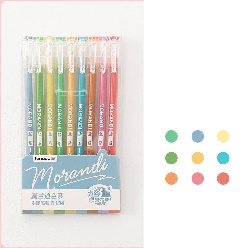 Set of nine retro-style gel pens with 0.5mm needle tips in assorted cute colours