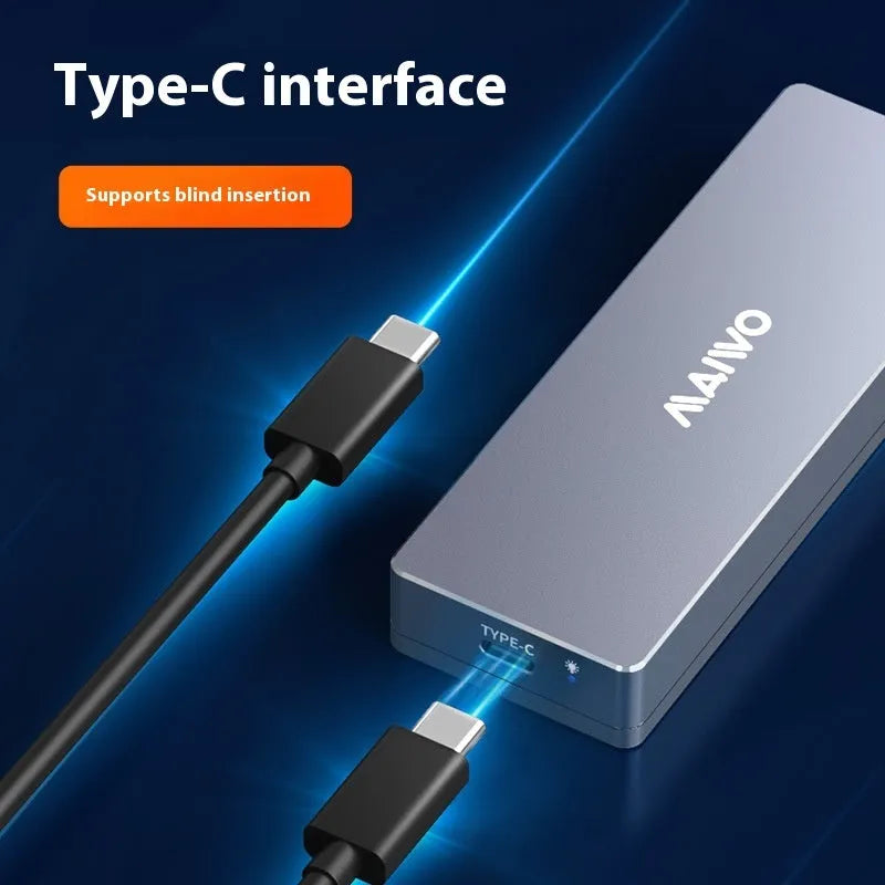 USB-C compatible M.2 AHCI SSD enclosure in aluminium alloy with screwdriver and heat pad