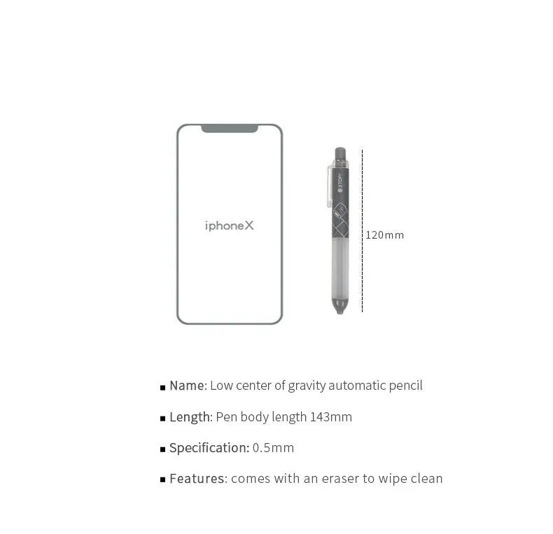 Black and white 0.5mm mechanical pencils with Cloud Grip, HB lead, on a minimalist background.