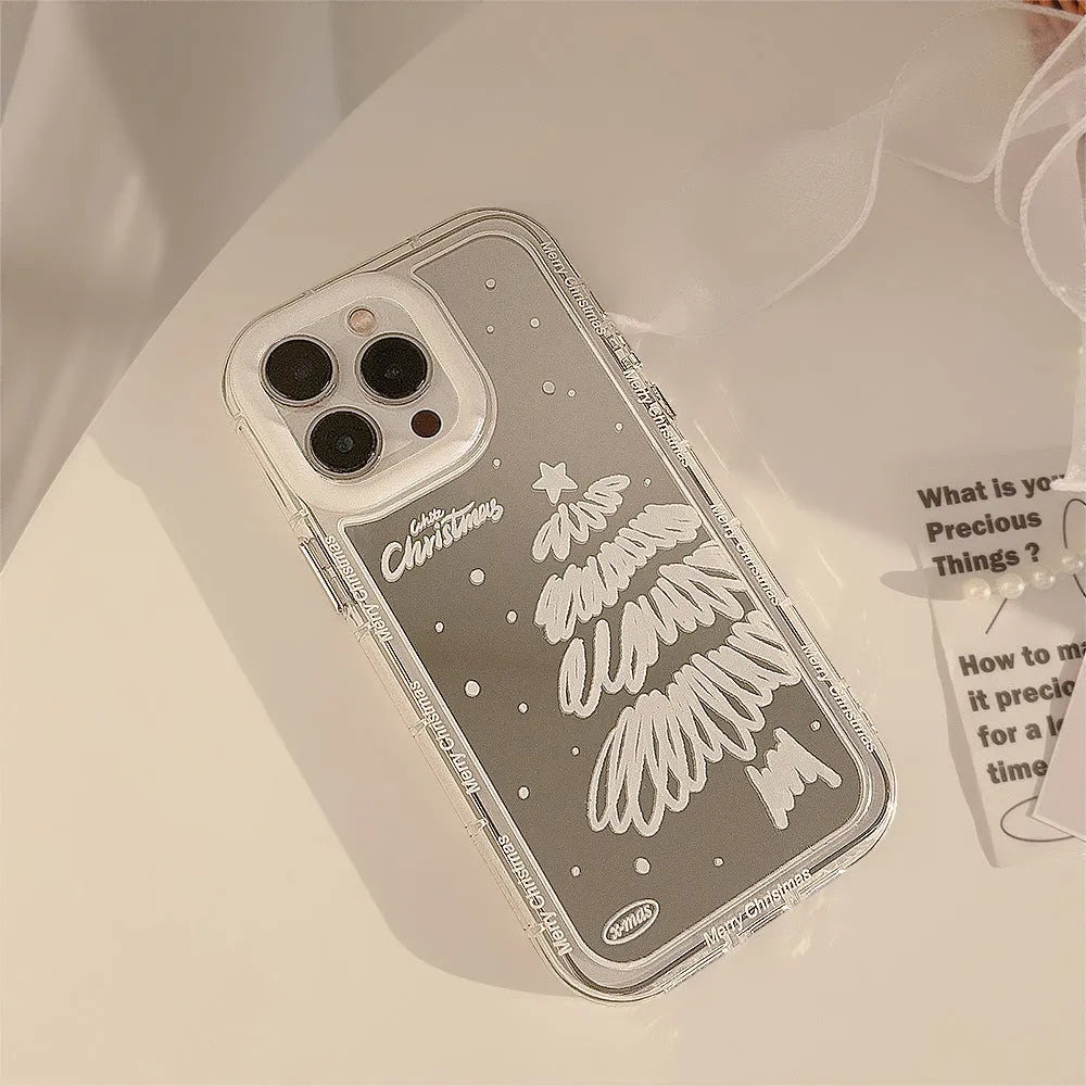 Mirror white Christmas tree painted phone case for Apple iPhone with anti-fall TPU material and hard case construction