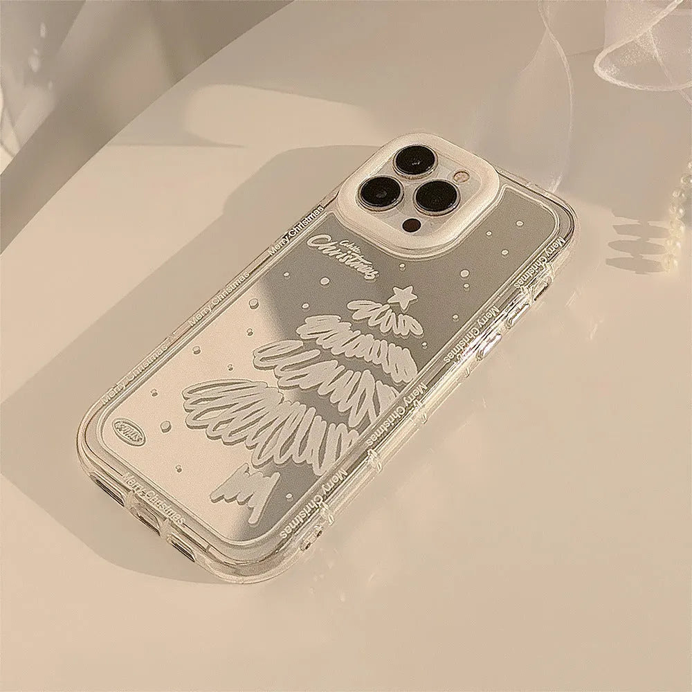 Mirror white Christmas tree painted phone case for Apple iPhone with anti-fall TPU material and hard case construction