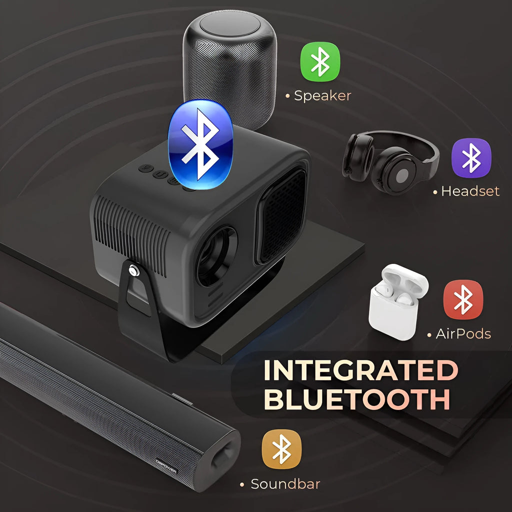 Black portable HD projector with Android system and remote control