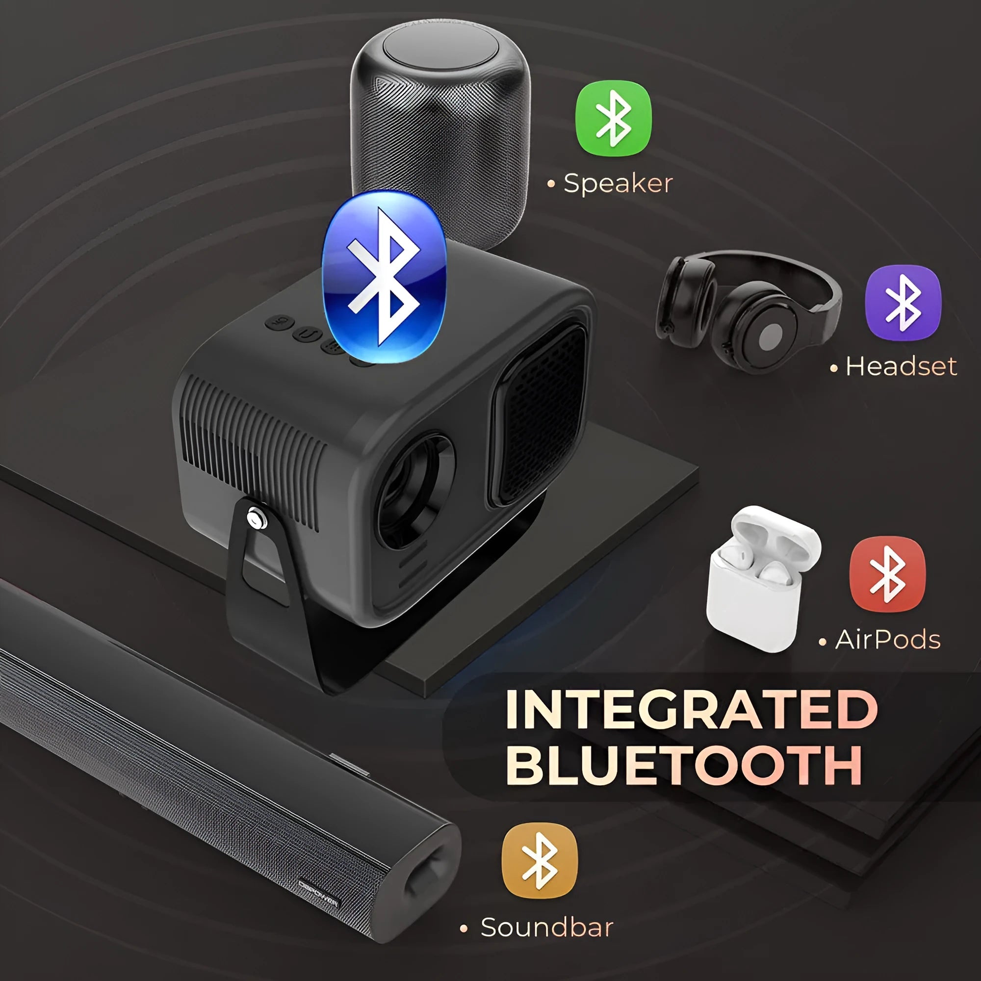 Black portable HD projector with Android system and remote control