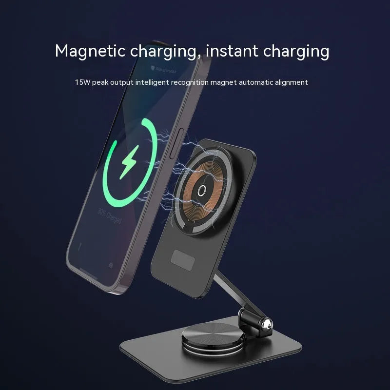 Black 15W digital magnetic wireless charger for Apple with Type-C input on a desk
