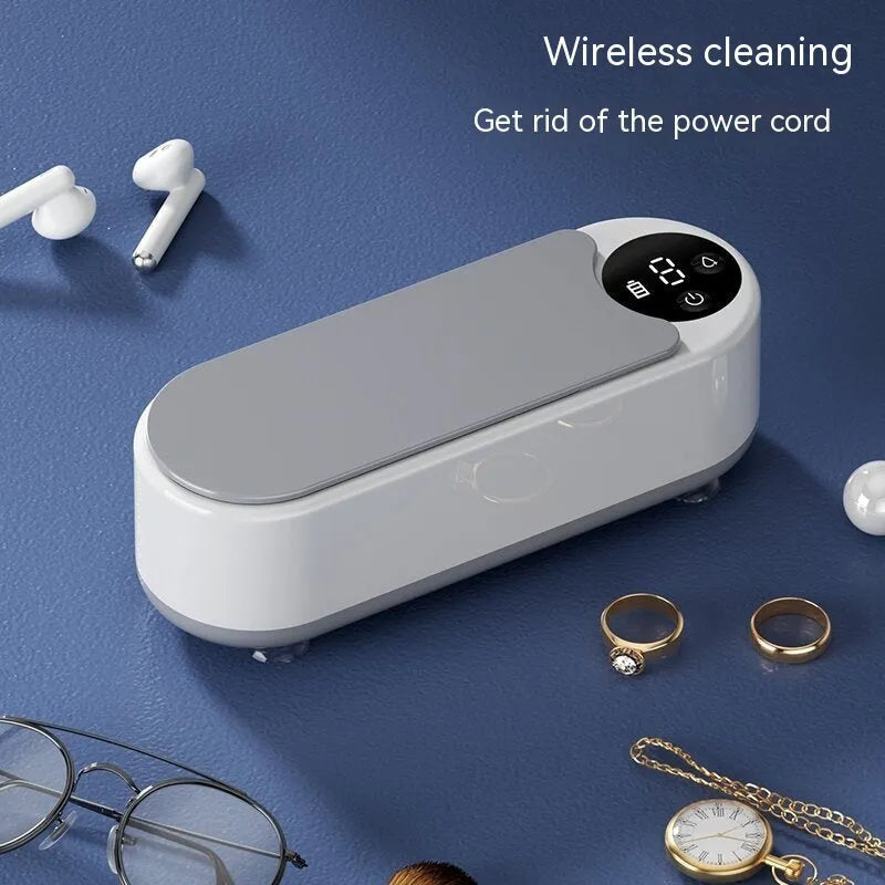 White ultrasonic glasses washing machine with compact design, USB power, and 200g weight