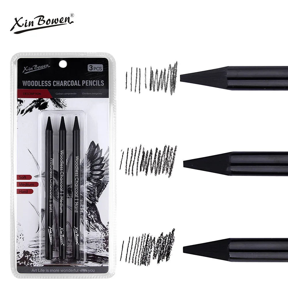 Set of six wood-free graphite sketching pencils in HB, 2B, 4B, 6B, 8B and EE grades