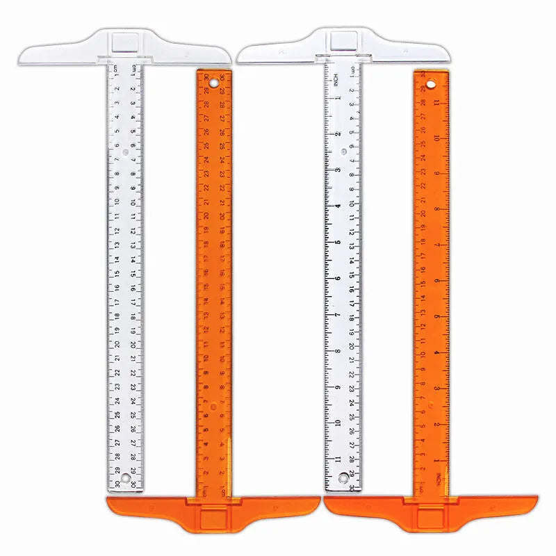 30cm plastic T-shaped ruler with British or double centimetre scales in transparent or orange yellow