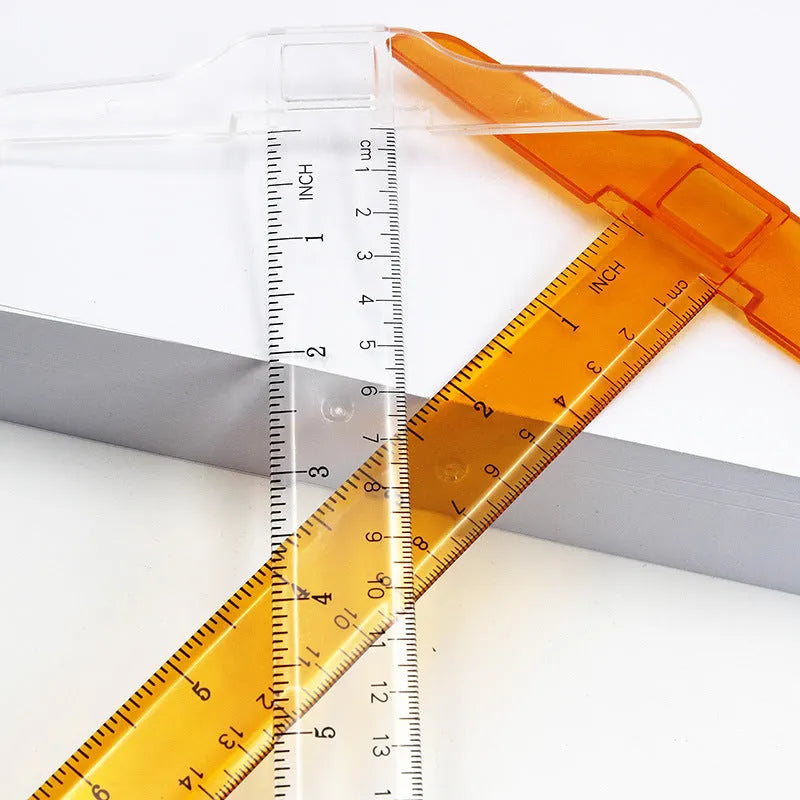 30cm plastic T-shaped ruler with British or double centimetre scales in transparent or orange yellow