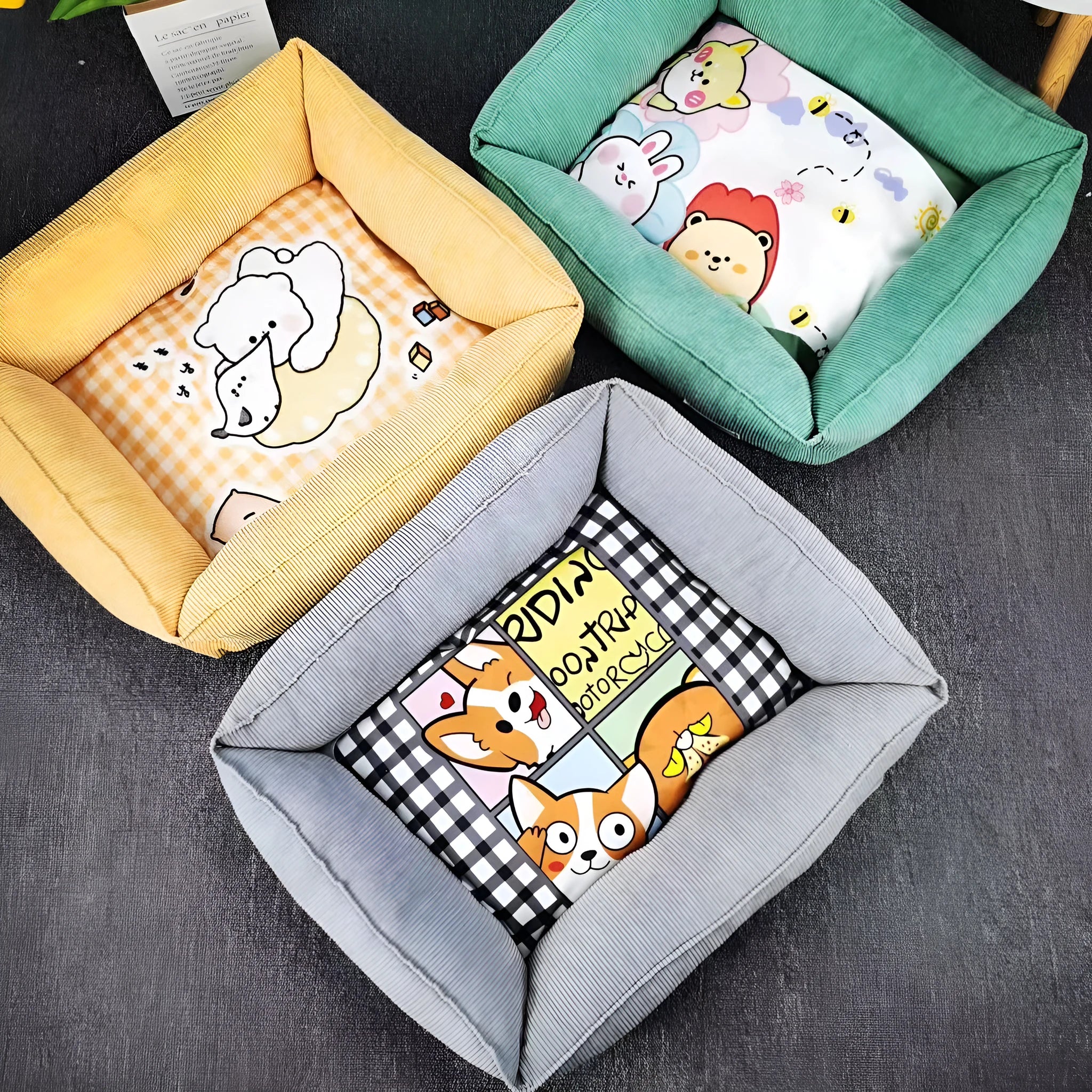 Soft fabric pet winter bed for dogs and cats in light blue colour, showing plush velvet texture.