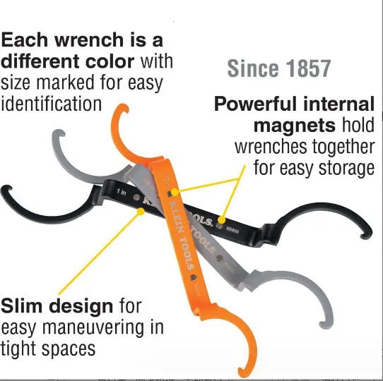 Crescent magnetic suction wrench catheter locking wrench kit three-piece set in orange, grey, and black colours