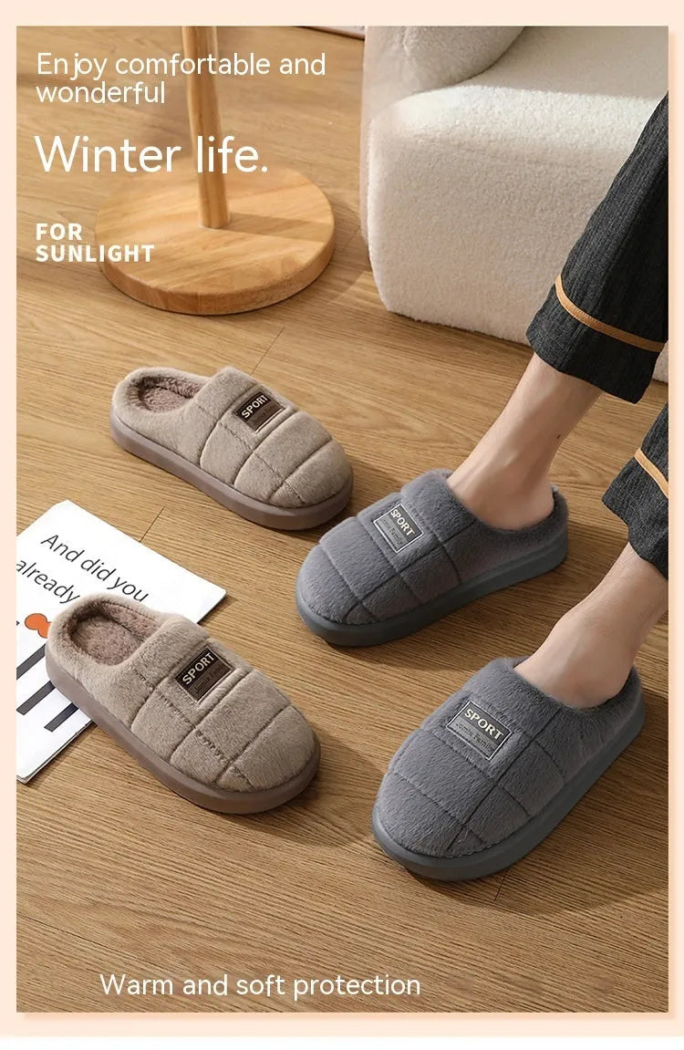 Men's plaid pattern winter slippers with toe holder design in brown, grey and coffee colours