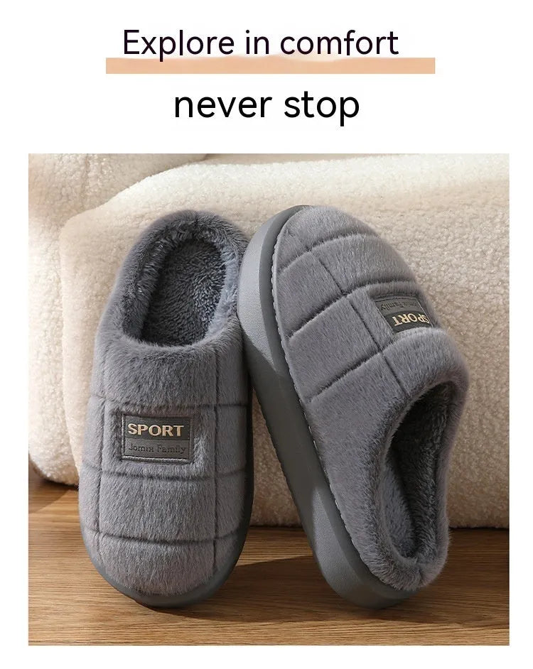Men's plaid pattern winter slippers with toe holder design in brown, grey and coffee colours