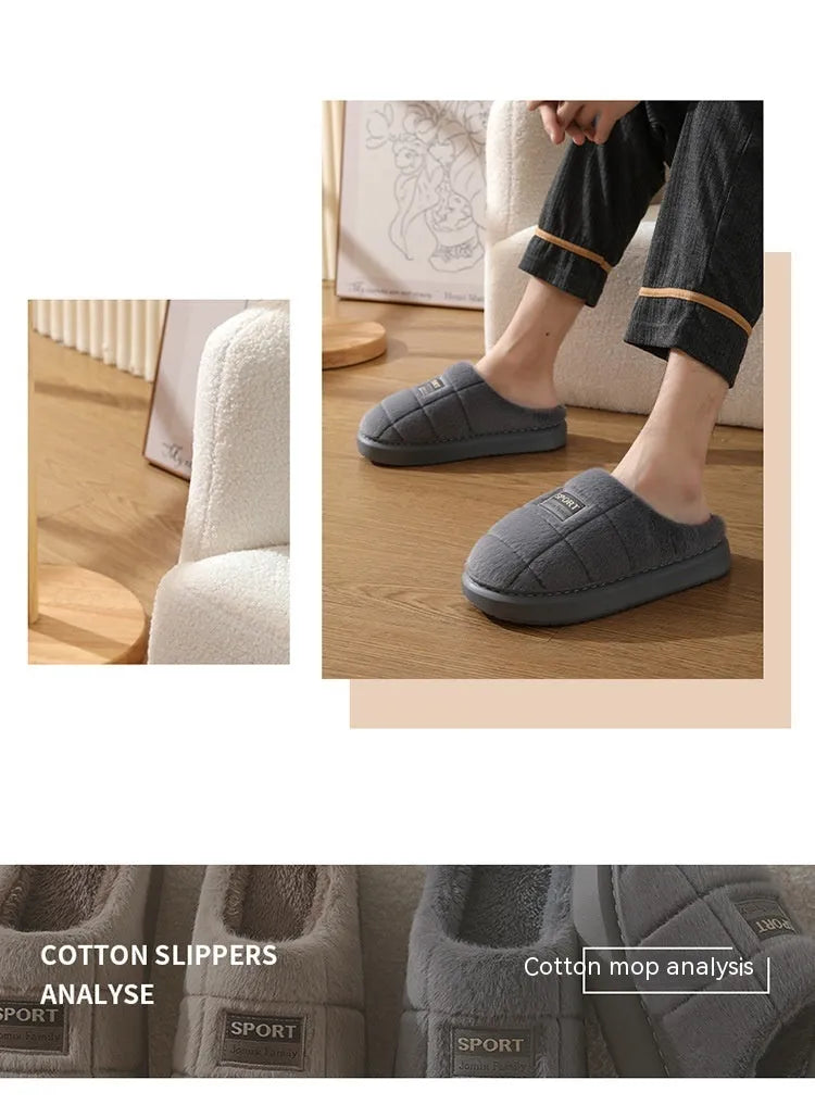 Men's plaid pattern winter slippers with toe holder design in brown, grey and coffee colours